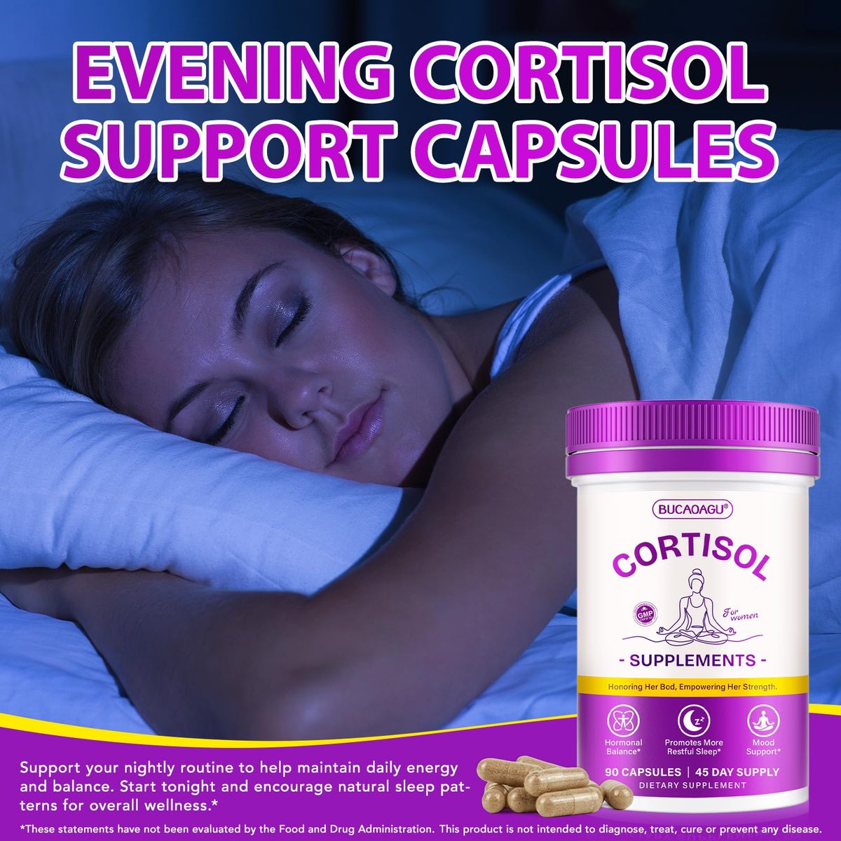 BUCAOAGU Cortisol-Supplement für Frauen – Stressabbau & Hormonbalance mit Magnolienrinde, Rhodiola Rosea, Heiliges Basilikum, Magnesium, Phosphatidylserin – Unterstützt Stimmung, Fokus & Schlaf