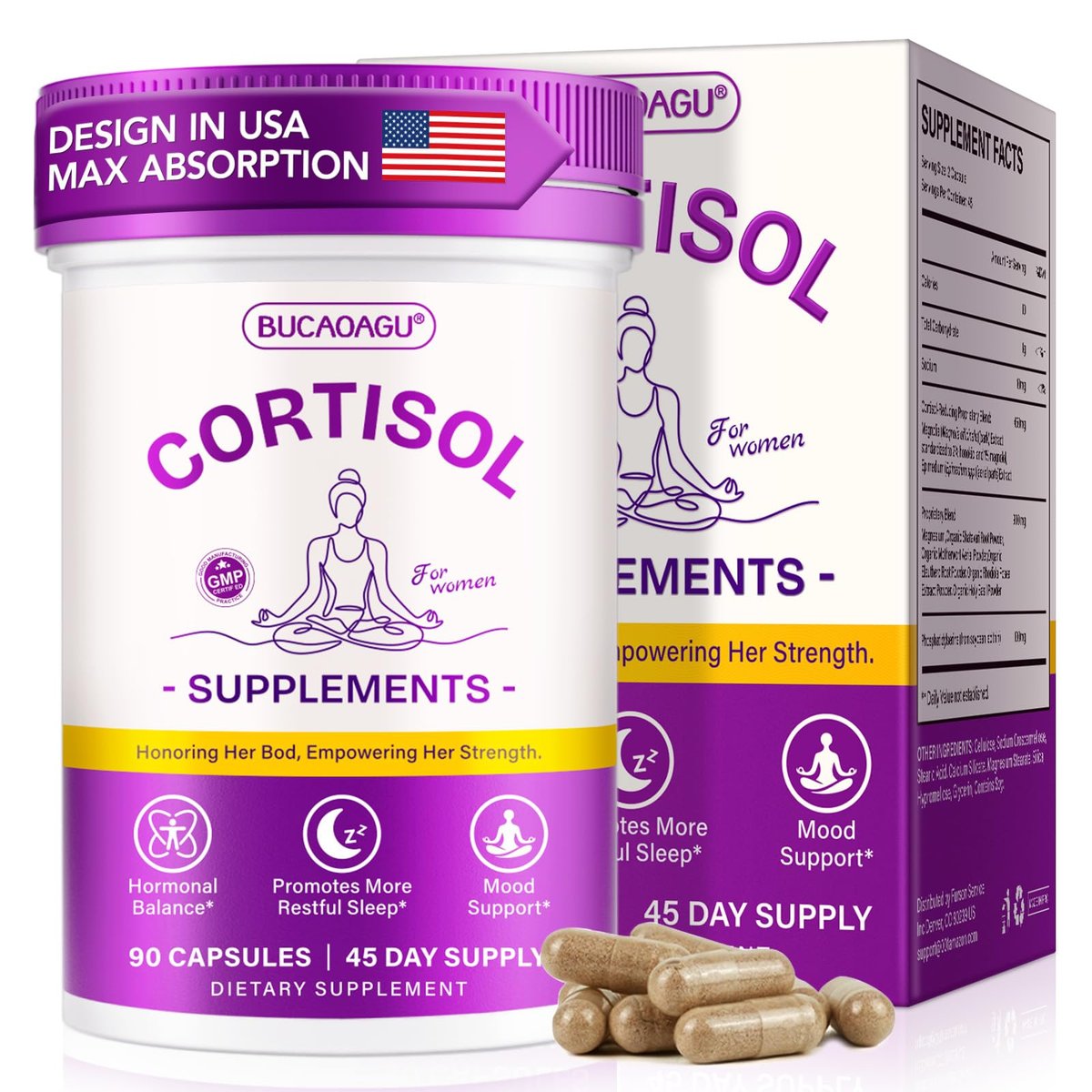 BUCAOAGU Cortisol-Supplement für Frauen – Stressabbau & Hormonbalance mit Magnolienrinde, Rhodiola Rosea, Heiliges Basilikum, Magnesium, Phosphatidylserin – Unterstützt Stimmung, Fokus & Schlaf