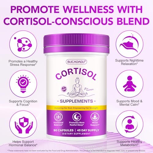 BUCAOAGU Cortisol-Supplement für Frauen – Stressabbau & Hormonbalance mit Magnolienrinde, Rhodiola Rosea, Heiliges Basilikum, Magnesium, Phosphatidylserin – Unterstützt Stimmung, Fokus & Schlaf