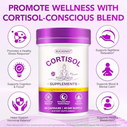 BUCAOAGU Cortisol-Supplement für Frauen – Stressabbau & Hormonbalance mit Magnolienrinde, Rhodiola Rosea, Heiliges Basilikum, Magnesium, Phosphatidylserin – Unterstützt Stimmung, Fokus & Schlaf