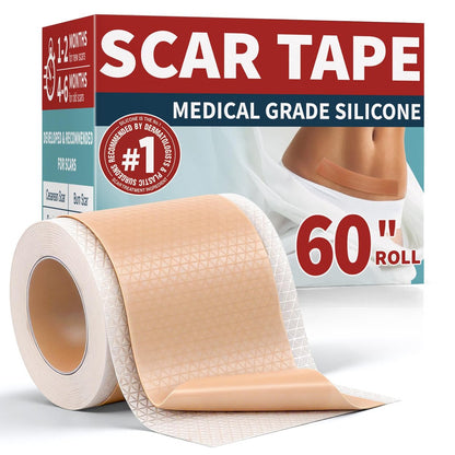 Silicone Scar Tape 1,6" x 60" Rolle - Wiederverwendbare Silikon-Narbenpflaster für Operationsnarben, Kaiserschnitt, Bauchdeckenstraffung, Keloidnarben - Leicht zuschneidbar
