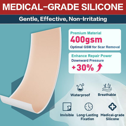 Silicone Scar Tape 1,6" x 60" Rolle - Wiederverwendbare Silikon-Narbenpflaster für Operationsnarben, Kaiserschnitt, Bauchdeckenstraffung, Keloidnarben - Leicht zuschneidbar