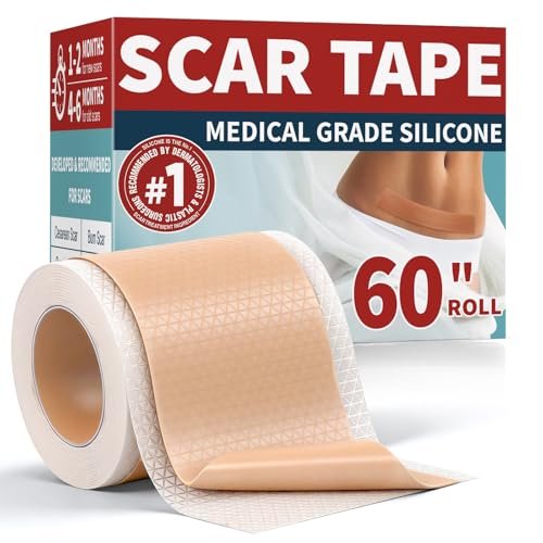 Silicone Scar Tape 1,6" x 60" Rolle - Wiederverwendbare Silikon-Narbenpflaster für Operationsnarben, Kaiserschnitt, Bauchdeckenstraffung, Keloidnarben - Leicht zuschneidbar