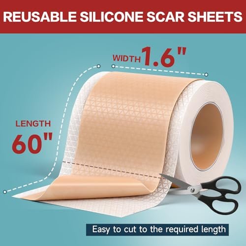Silicone Scar Tape 1,6" x 60" Rolle - Wiederverwendbare Silikon-Narbenpflaster für Operationsnarben, Kaiserschnitt, Bauchdeckenstraffung, Keloidnarben - Leicht zuschneidbar