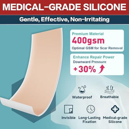 Silicone Scar Tape 1,6" x 60" Rolle - Wiederverwendbare Silikon-Narbenpflaster für Operationsnarben, Kaiserschnitt, Bauchdeckenstraffung, Keloidnarben - Leicht zuschneidbar