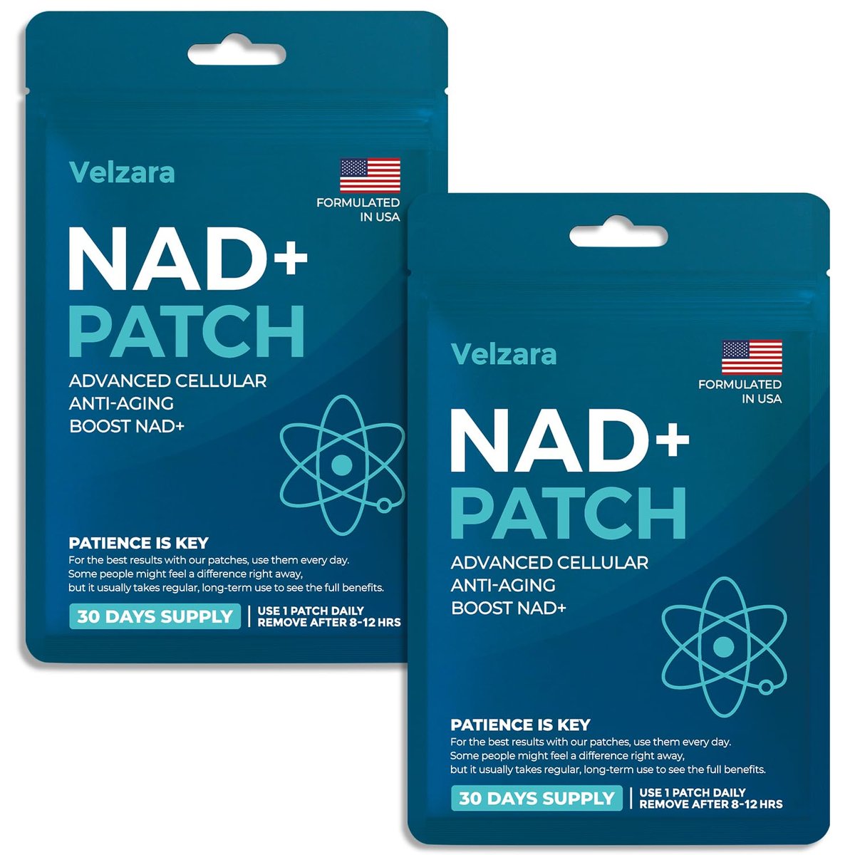 Velzara NAD+ Patches – Komfortable 24h-Pflaster, Vegan, Wasserresistent, 60 Patches