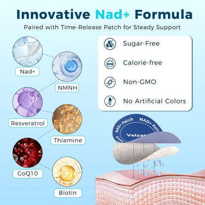 Velzara NAD+ Patches – Komfortable 24h-Pflaster, Vegan, Wasserresistent, 60 Patches