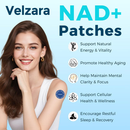 Velzara NAD+ Patches – Komfortable 24h-Pflaster, Vegan, Wasserresistent, 60 Patches