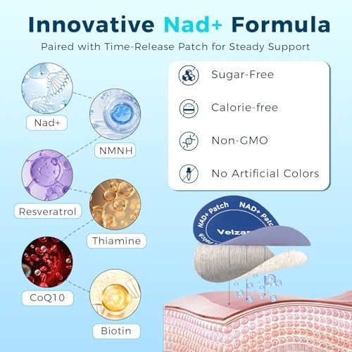 Velzara NAD+ Patches – Komfortable 24h-Pflaster, Vegan, Wasserresistent, 60 Patches