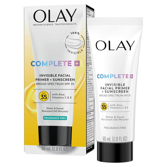 Olay Unsichtbarer Gesichts-Primer mit Sonnenschutz SPF 35, Aloe, Vitamin C & E, Leicht, Wasser- & Schweißresistent, 100% Unsichtbar, 59 ml