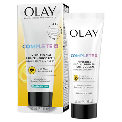 Olay Unsichtbarer Gesichts-Primer mit Sonnenschutz SPF 35, Aloe, Vitamin C & E, Leicht, Wasser- & Schweißresistent, 100% Unsichtbar, 59 ml
