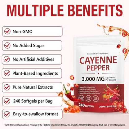Cayenne Pfeffer Softgels mit Rote-Bete-Extrakt, Kurkuma Curcumin & Weißdorn – Angereichert mit Vitamin D3, K2 & E – Unterstützt Herzgesundheit, Kreislauf & Venengesundheit der Beine – 240 leicht einzunehmende Kapseln