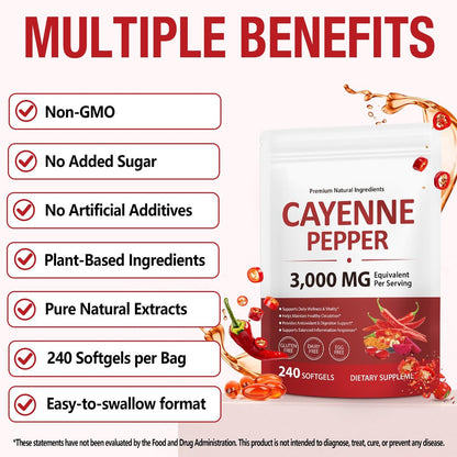 Cayenne Pfeffer Softgels mit Rote-Bete-Extrakt, Kurkuma Curcumin & Weißdorn – Angereichert mit Vitamin D3, K2 & E – Unterstützt Herzgesundheit, Kreislauf & Venengesundheit der Beine – 240 leicht einzunehmende Kapseln