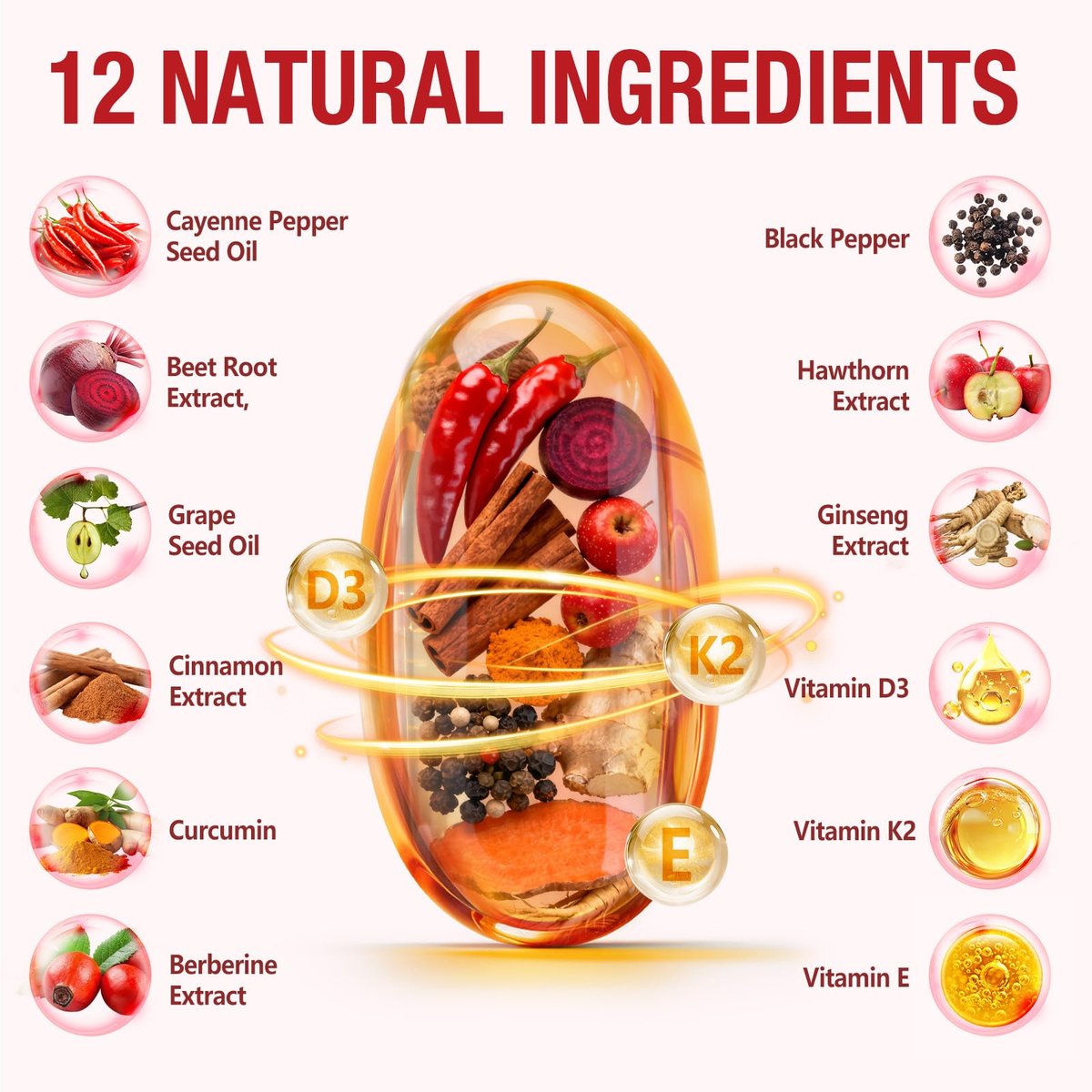 Cayenne Pfeffer Softgels mit Rote-Bete-Extrakt, Kurkuma Curcumin & Weißdorn – Angereichert mit Vitamin D3, K2 & E – Unterstützt Herzgesundheit, Kreislauf & Venengesundheit der Beine – 240 leicht einzunehmende Kapseln