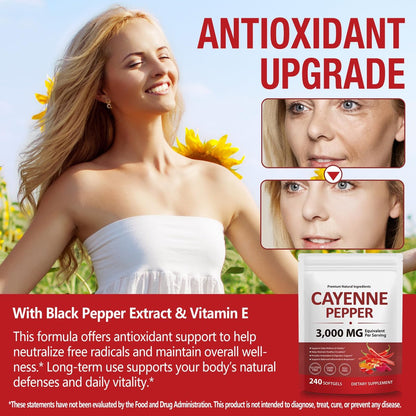 Cayenne Pfeffer Softgels mit Rote-Bete-Extrakt, Kurkuma Curcumin & Weißdorn – Angereichert mit Vitamin D3, K2 & E – Unterstützt Herzgesundheit, Kreislauf & Venengesundheit der Beine – 240 leicht einzunehmende Kapseln