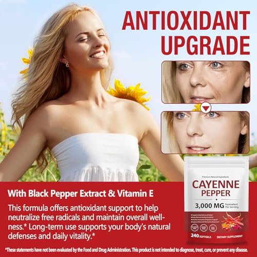 Cayenne Pfeffer Softgels mit Rote-Bete-Extrakt, Kurkuma Curcumin & Weißdorn – Angereichert mit Vitamin D3, K2 & E – Unterstützt Herzgesundheit, Kreislauf & Venengesundheit der Beine – 240 leicht einzunehmende Kapseln