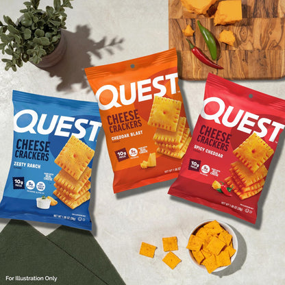 Quest Cheesy Protein Crackers Variety Pack – Zesty Ranch, Cheddar Blast, Spicy Cheddar – 12er Pack (je 4 Stück), High Protein, Low Carb