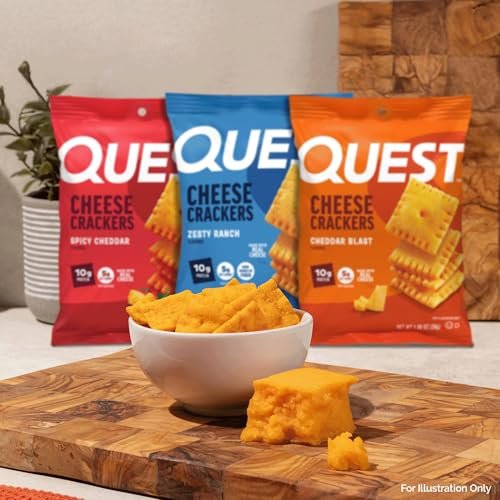Quest Cheesy Protein Crackers Variety Pack – Zesty Ranch, Cheddar Blast, Spicy Cheddar – 12er Pack (je 4 Stück), High Protein, Low Carb