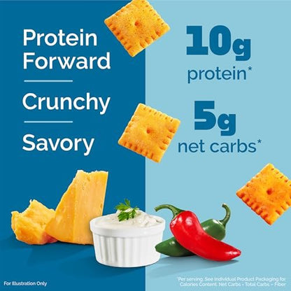 Quest Cheesy Protein Crackers Variety Pack – Zesty Ranch, Cheddar Blast, Spicy Cheddar – 12er Pack (je 4 Stück), High Protein, Low Carb