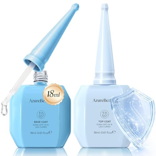 AZUREBEAUTY Gel Basis- und Topcoat Set 18 ml – No Wipe, Hochglanz, soak off UV/LED Nagellack, langanhaltender klarer Gel für glatte, glänzende Maniküre