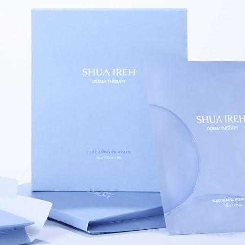 Shua ireh Blue Calming Hydro Mask - Kühlende Hydrogel-Gesichtsmaske für empfindliche Haut - 5 Blätter mit Kamillenblütenwasser und Azulen - Tiefenhydratation, beruhigend & lindernd