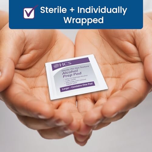 HCS Große Alkohol-Vorbereitungstücher - 70% Isopropylalkohol-Tücher, einzeln verpackt - 2-lagig, strukturiert, sterile Hautvorbereitungstücher (400 Stück/Box)