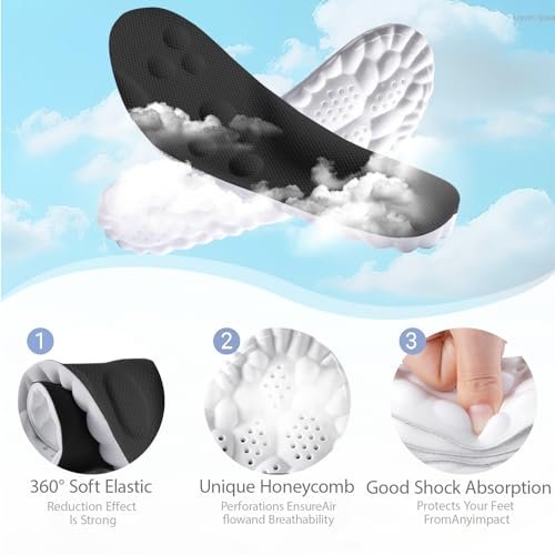 DWTWLE 4D Cloud Einlegesohlen für Herren – Memory Foam, Superweich, Anti-Ermüdung, Stoßdämpfung, Fußschmerzlinderung (Schwarz, US 14–14.5)