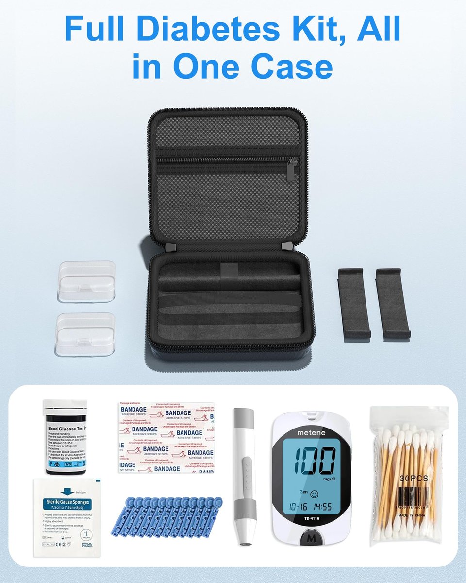 ProCase Diabetes-Tragetasche – Tragbare Aufbewahrungstasche für Blutzuckermessgerät, Teststreifen, Lanzetten & Zubehör – Schwarz