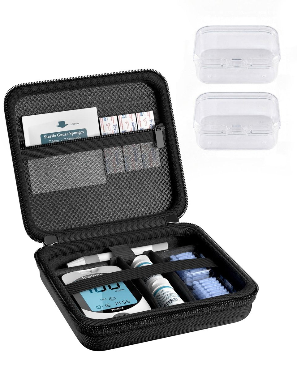 ProCase Diabetes-Tragetasche – Tragbare Aufbewahrungstasche für Blutzuckermessgerät, Teststreifen, Lanzetten & Zubehör – Schwarz