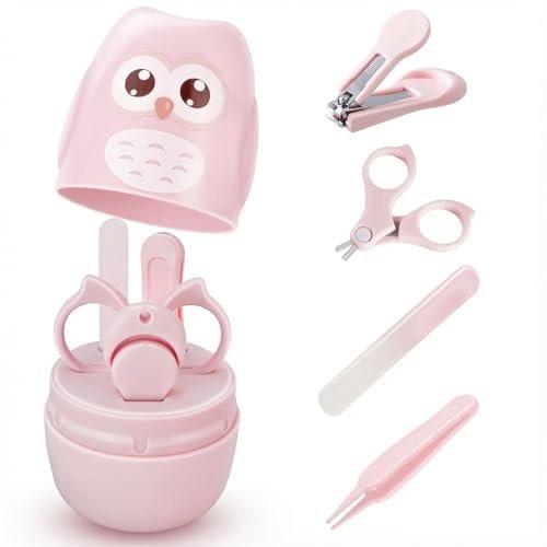 Baby Nagelset mit süßem Eulen-Design – Maniküre- und Pediküre-Set für Neugeborene mit Nagelknipser, Schere, Feile und Pinzette für die Pflege von Babys und Kleinkindern (Geschenk für Mütter) (Pink)