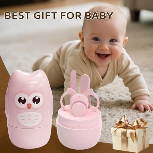 Baby Nagelset mit süßem Eulen-Design – Maniküre- und Pediküre-Set für Neugeborene mit Nagelknipser, Schere, Feile und Pinzette für die Pflege von Babys und Kleinkindern (Geschenk für Mütter) (Pink)