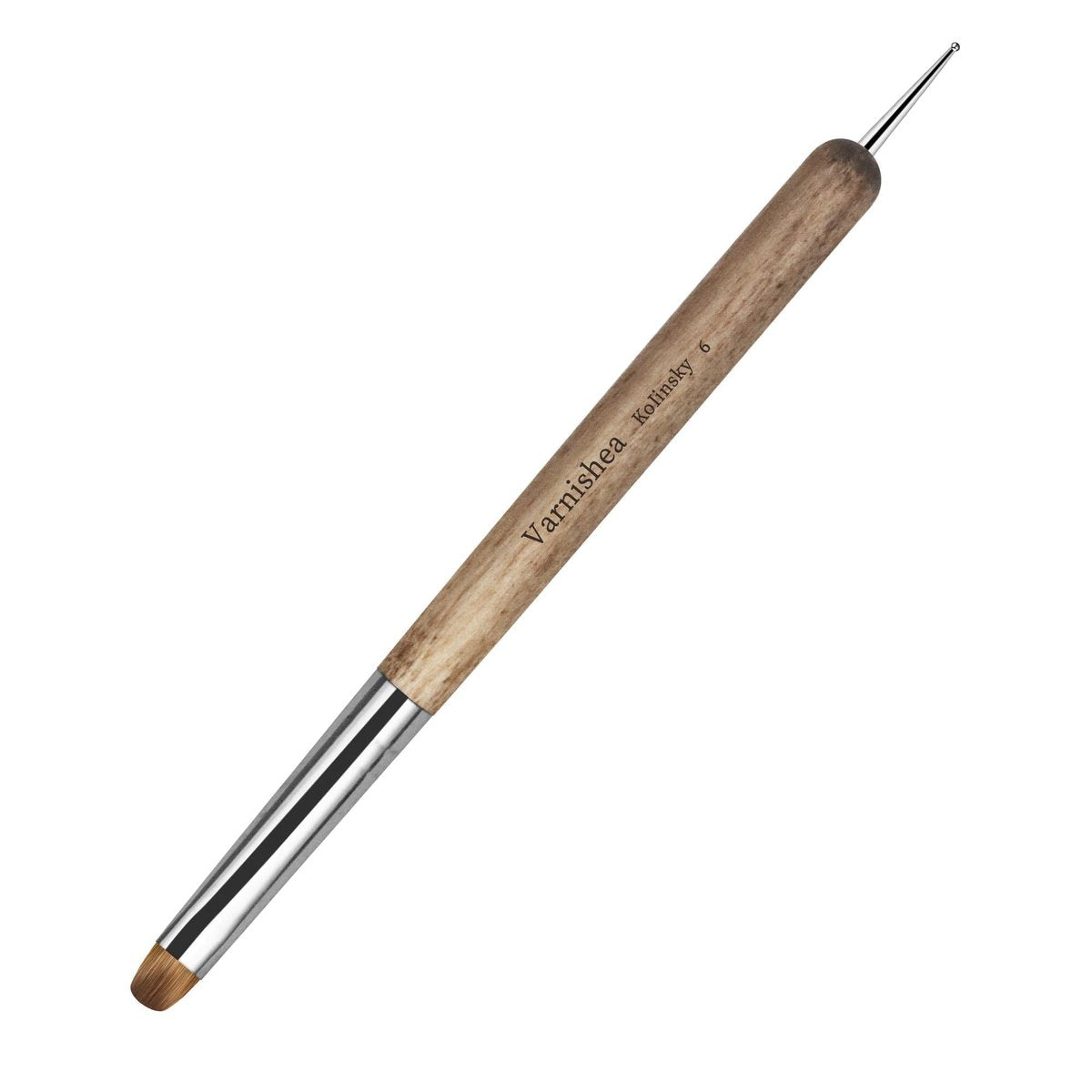 varnishea Kolinsky French Tip Nail Art Pinsel – Massiver Holzgriff, Gel- & Acryl-Nagel-Dotting-Werkzeug für Maniküre, Reinigung und Tupfen – Professioneller Nagelpinsel Größe 6, 1 Stück