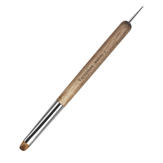 varnishea Kolinsky French Tip Nail Art Pinsel – Massiver Holzgriff, Gel- & Acryl-Nagel-Dotting-Werkzeug für Maniküre, Reinigung und Tupfen – Professioneller Nagelpinsel Größe 6, 1 Stück