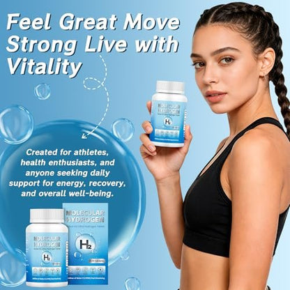 Wasserstoff-Wasser-Tabletten mit Magnesium – 12 PPM H2 Molekularer Wasserstoff für Trinkwasser, schnell löslich, Antioxidans-Unterstützung für Zellvitalität, Energiegewinnung, Nicht-GVO, 120 Stück