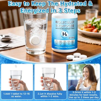 Wasserstoff-Wasser-Tabletten mit Magnesium – 12 PPM H2 Molekularer Wasserstoff für Trinkwasser, schnell löslich, Antioxidans-Unterstützung für Zellvitalität, Energiegewinnung, Nicht-GVO, 120 Stück