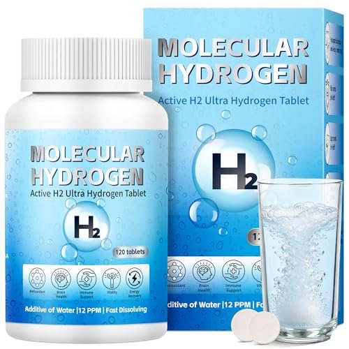Wasserstoff-Wasser-Tabletten mit Magnesium – 12 PPM H2 Molekularer Wasserstoff für Trinkwasser, schnell löslich, Antioxidans-Unterstützung für Zellvitalität, Energiegewinnung, Nicht-GVO, 120 Stück