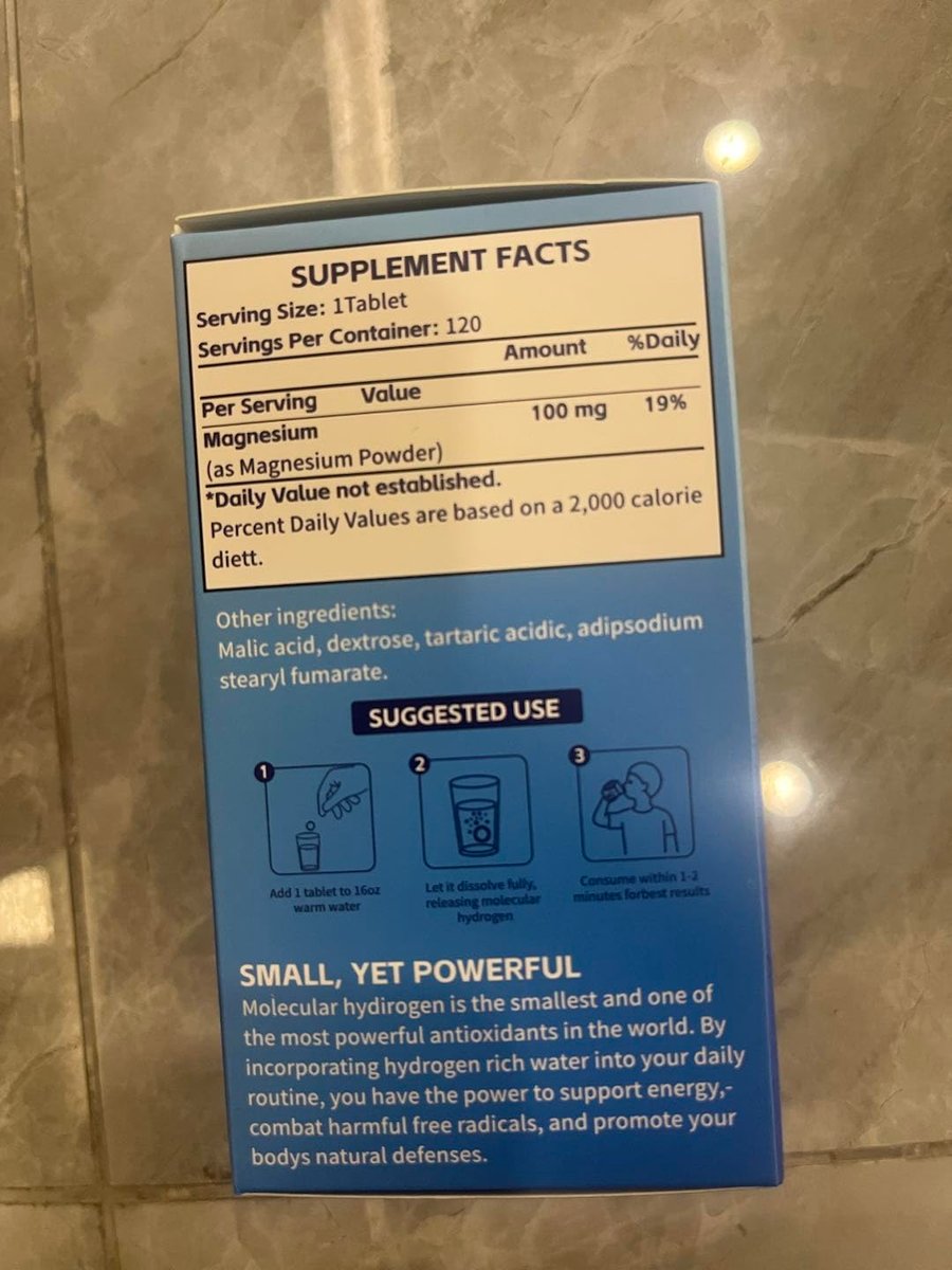 Wasserstoff-Wasser-Tabletten mit Magnesium – 12 PPM H2 Molekularer Wasserstoff für Trinkwasser, schnell löslich, Antioxidans-Unterstützung für Zellvitalität, Energiegewinnung, Nicht-GVO, 120 Stück