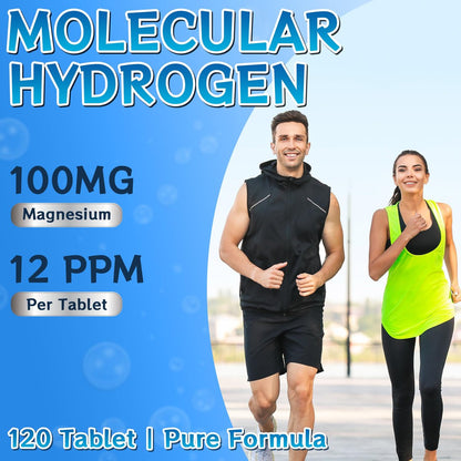 Wasserstoff-Wasser-Tabletten mit Magnesium – 12 PPM H2 Molekularer Wasserstoff für Trinkwasser, schnell löslich, Antioxidans-Unterstützung für Zellvitalität, Energiegewinnung, Nicht-GVO, 120 Stück