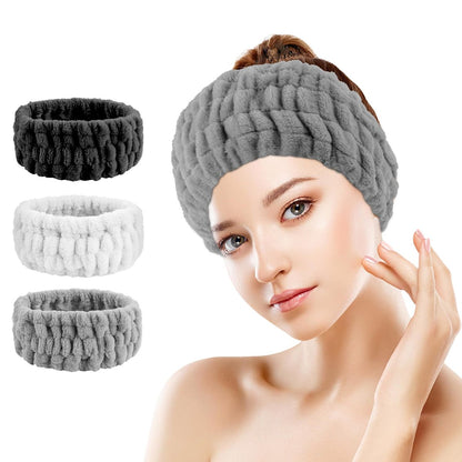 Khrgovd 3er-Pack Spa-Stirnband für Damen – Weiches Frottee-Haarband für Gesichtsmasken, Make-up, Waschen, Duschen und Spa-Anwendungen (Mehrere Farben)