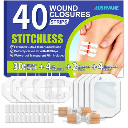 Wundverschlussstreifen für die Haut, 40er Pack, nahtloses Hautverschlussgerät, Alternative zu Nähten bei Schnitten und Platzwunden, Butterfly-Bandagen für Wundverschluss, wasserdicht und atmungsaktiv