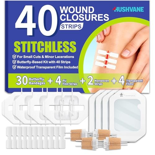 Wundverschlussstreifen für die Haut, 40er Pack, nahtloses Hautverschlussgerät, Alternative zu Nähten bei Schnitten und Platzwunden, Butterfly-Bandagen für Wundverschluss, wasserdicht und atmungsaktiv