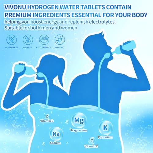 VivoNu Hydrogen-Wasser-Tabletten mit Elektrolyten & Magnesium-Komplex, Vitamin C & D | 2 Geschmacksrichtungen (Orange & Himbeere) | Zuckerfreies Elektrolyt-Pulver-Alternative für schnelle Hydration & Erholung