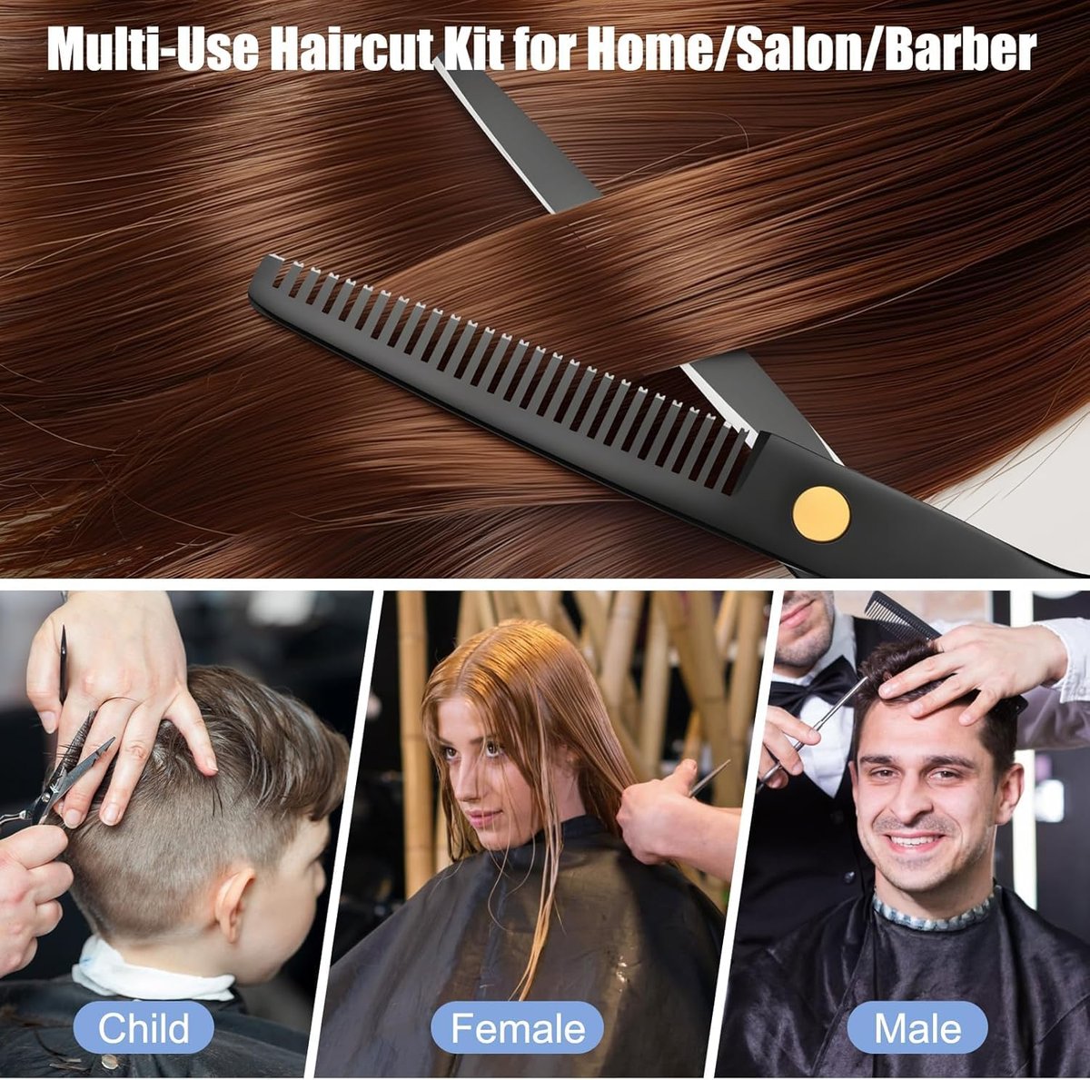 Professionelles Haarschneideset - Edelstahl Friseurschere mit Effilierschere für Männer, Frauen, Kinder - Salon & Zuhause