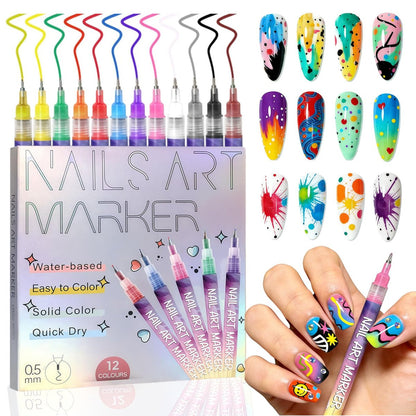 LuneHe life 12 Farben Nagelkunst-Stifte Set – Schnelltrocknende Nagelmarker & Nagellackstifte zum Zeichnen, Malen und Tupfen, DIY-Maniküre-Werkzeuge für Nageldesign, für Zuhause und Salon