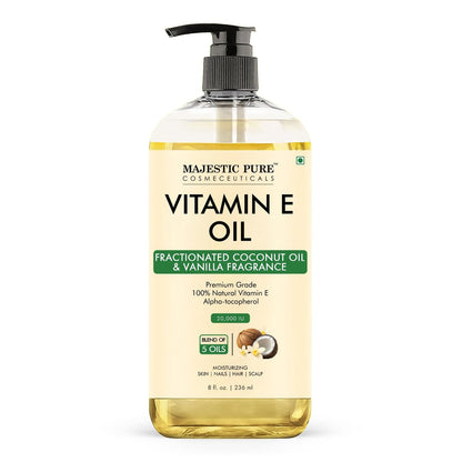 Majestic Pure Öl – 100% reines und natürliches Haarwachstumsöl für Wimpern, Augenbrauen, Haut, Gesicht, Nägel & Kopfhaut – Kokosnuss & Vanille Formel mit Vitamin E – 240 ml