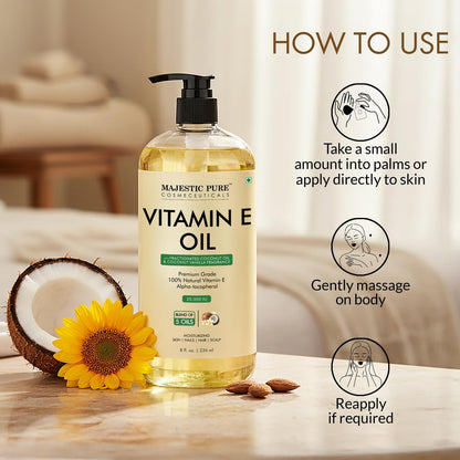 Majestic Pure Öl – 100% reines und natürliches Haarwachstumsöl für Wimpern, Augenbrauen, Haut, Gesicht, Nägel & Kopfhaut – Kokosnuss & Vanille Formel mit Vitamin E – 240 ml