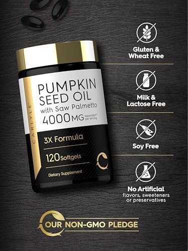 Carlyle Kürbiskernöl mit Sägepalme 4000 mg | 120 Softgel-Kapseln | für Männer & Frauen | 3-fach-Formel mit Biotin | Nicht-GVO, glutenfreies Nahrungsergänzungsmittel