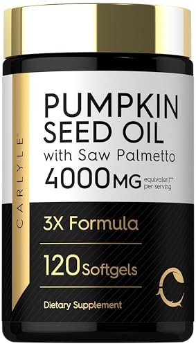 Carlyle Kürbiskernöl mit Sägepalme 4000 mg | 120 Softgel-Kapseln | für Männer & Frauen | 3-fach-Formel mit Biotin | Nicht-GVO, glutenfreies Nahrungsergänzungsmittel