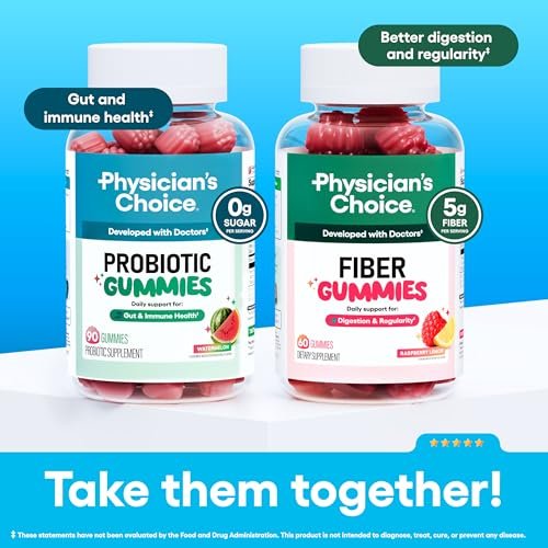 Physician's CHOICE Probiotische Gummibärchen mit Vitamin D & Präbiotischer Ballaststoff – Zuckerfrei – 1 Mrd. KBE klinisch geprüfte Probiotika – Unterstützt Immun- und Darmgesundheit für Frauen und Männer – Wassermelonengeschmack – 90 Stück