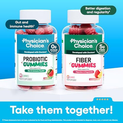 Physician's CHOICE Probiotische Gummibärchen mit Vitamin D & Präbiotischer Ballaststoff – Zuckerfrei – 1 Mrd. KBE klinisch geprüfte Probiotika – Unterstützt Immun- und Darmgesundheit für Frauen und Männer – Wassermelonengeschmack – 90 Stück